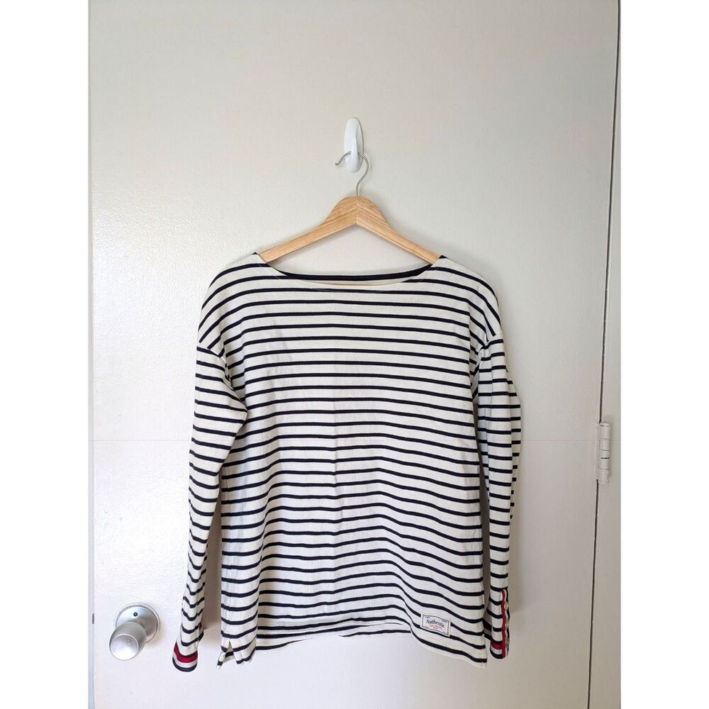 Medium Petite Boatneck White Navy Blue Rhone Stripe Talbots Long Sleeve Shirt - Picture 3 of 7